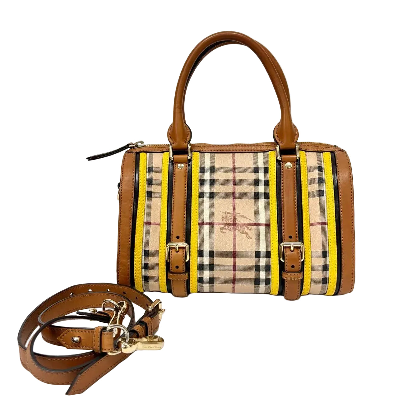 Pre-Owned Burberry Equestrian Knight Check Boston Pillow Handbag Year 2014