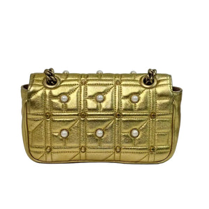 Pre-Owned Gucci Metallic Matelasse Pearly Mini GG Marmont Flap Bag