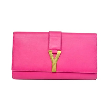 Pre-Owned YSL Saint Laurent Pink Leather "Y-Buckle" Clutch Year 2013