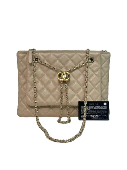 Pre-Owned CHANEL Lambskin Envelope Bag in "Milk Tea" Beige Year 2019