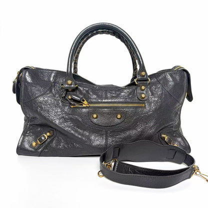 Pre-Owned Balenciaga Large "Motorcycle" Bag in Grey with Gold Studs