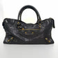 Pre-Owned Balenciaga Large "Motorcycle" Bag in Grey with Gold Studs