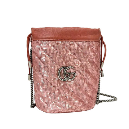 Pre-Owned Gucci Pink Sequin Crossbody Bucket Bag