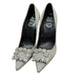 Pre-Owned RV Silver Fine-Glitter Rhinestone Square-Buckle High Heels