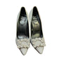 Pre-Owned RV Silver Fine-Glitter Rhinestone Square-Buckle High Heels
