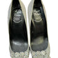 Pre-Owned RV Silver Fine-Glitter Rhinestone Square-Buckle High Heels
