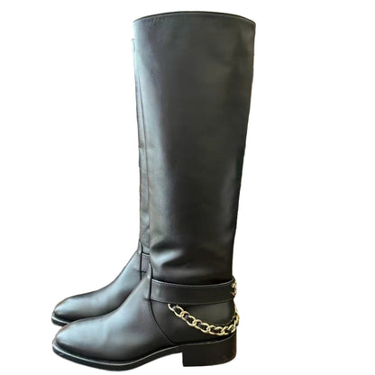 Pre-Owned Chanel New Chain-Detail Biker Boots