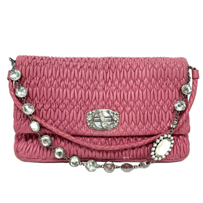 Pre-Owned MIumiu Flap Bag with Crystal Chain Color Pink Year 2015 N22606752