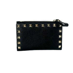 Pre-Owned Valentino Garavani Rockstud Grainy Calfskin Cardholder with Zipper N22603201