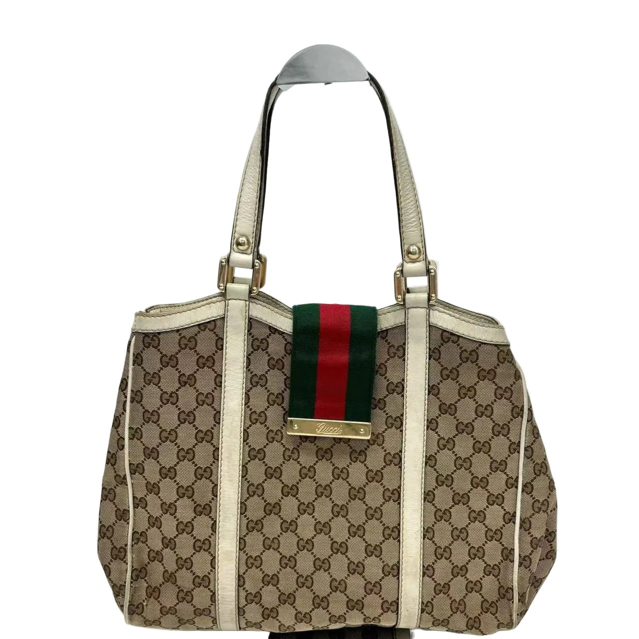 Pre-Owned Gucci GG Canvas Web "New Ladies" Tote Color Brown N22754096