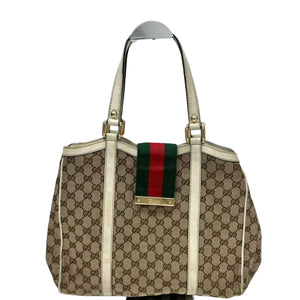 Pre-Owned Gucci GG Canvas Web "New Ladies" Tote Color Brown N22754096