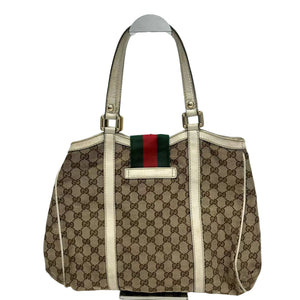 Pre-Owned Gucci GG Canvas Web "New Ladies" Tote Color Brown N22754096
