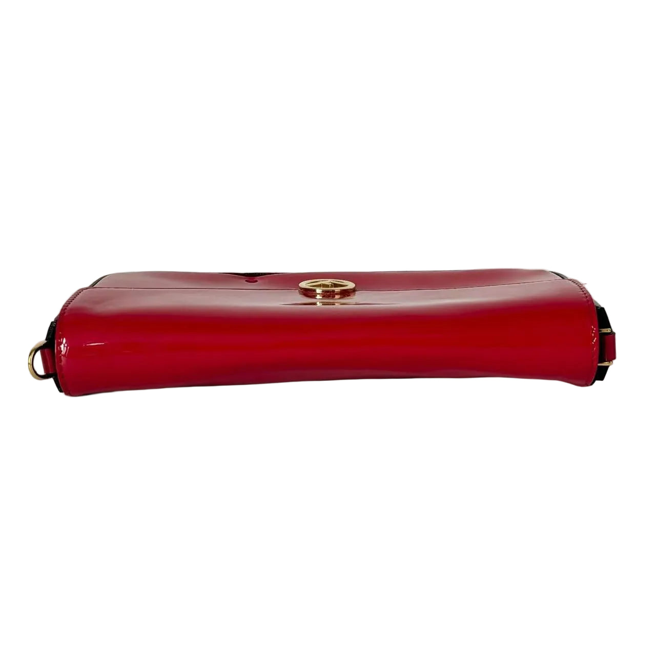 Red handbag with gold clasp on a light gray background