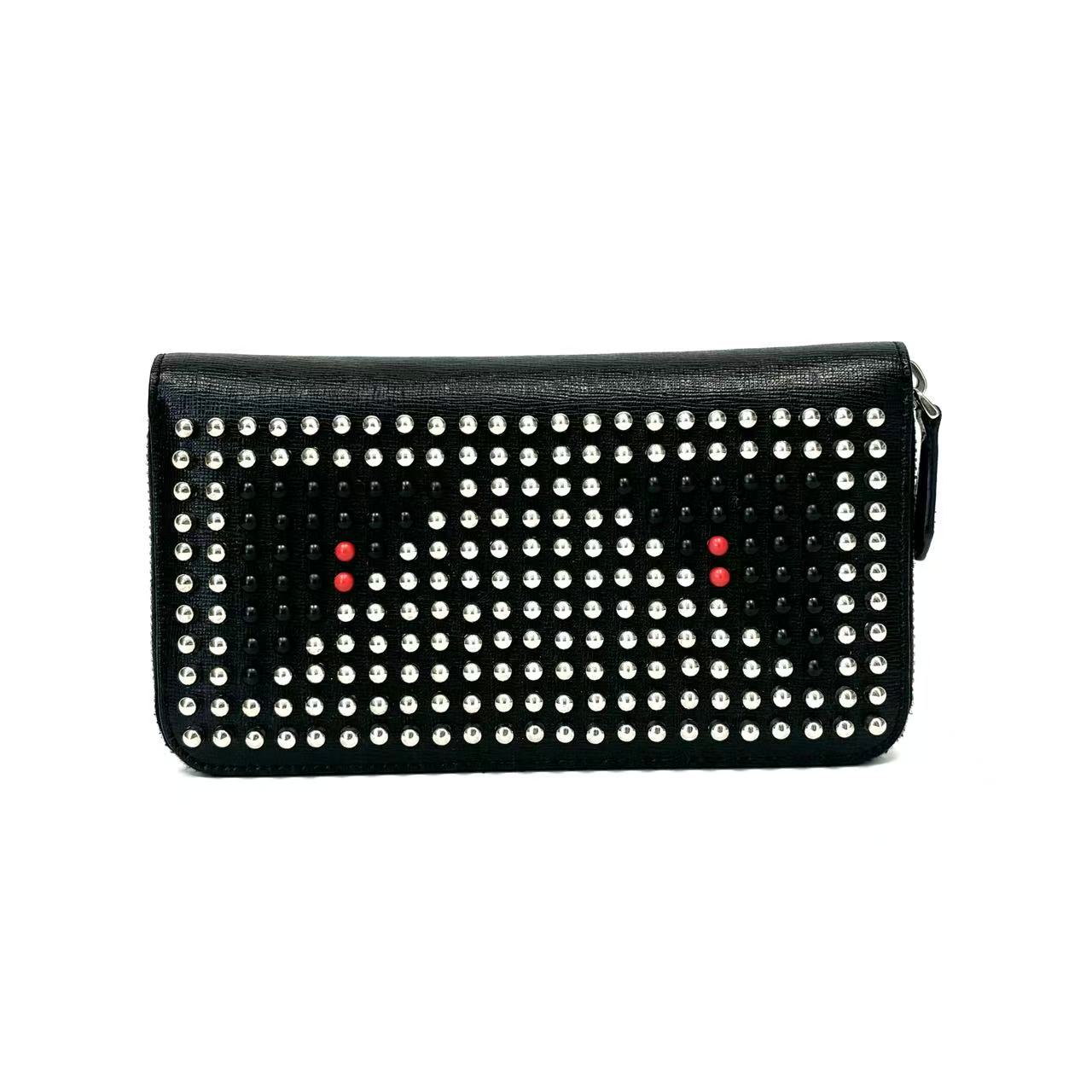 Pre-Owned Fendi Black Saffiano Leather Studded Monster Eyes Continental Wallet N22775656
