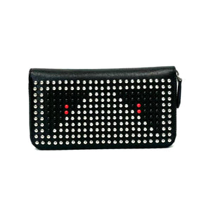 Pre-Owned Fendi Black Saffiano Leather Studded Monster Eyes Continental Wallet N22775656
