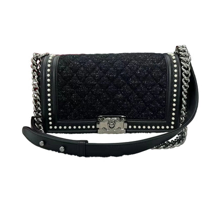 Pre-Owned Chanel Calfskin Pearl Tweed Medium Boy Flap N19360600