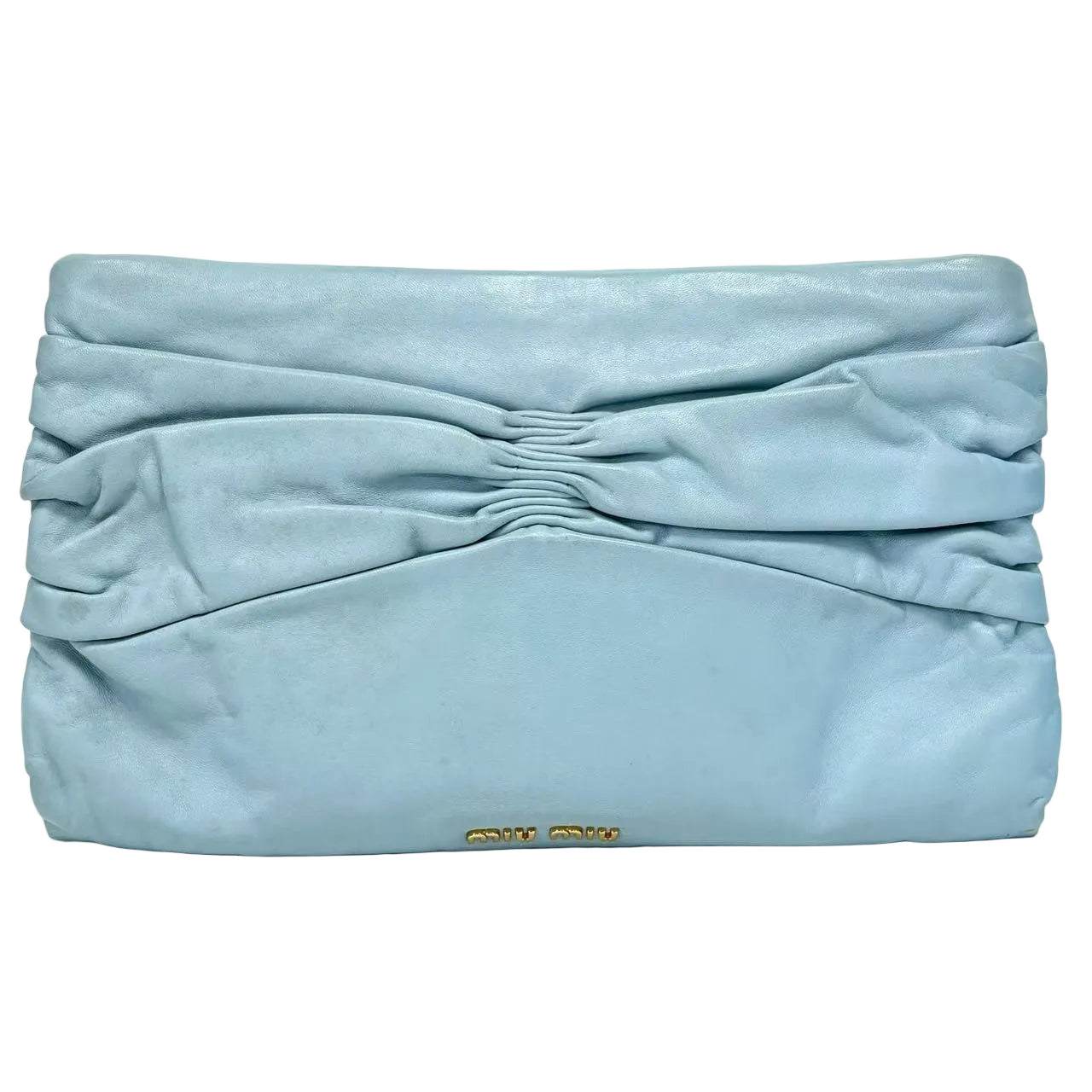 Pre-Owned miumiu Aquamarina Nappa Leather Oversized Bow Pochette Clutch Bag N22980340
