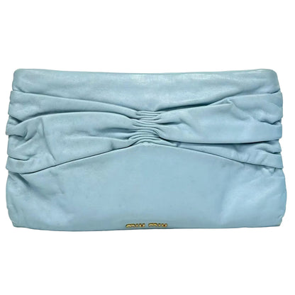 Pre-Owned miumiu Aquamarina Nappa Leather Oversized Bow Pochette Clutch Bag N22980340
