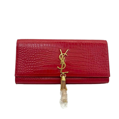 Pre-Owned Saint Laurent (YSL) Kate Tassel Bag in a red crocodile-embossed finish N23017671