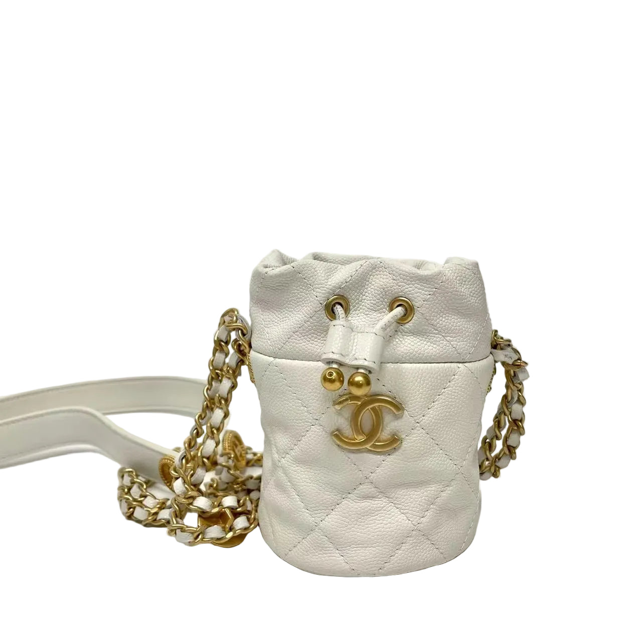 Pre-Owned Mini Quilted Caviar Twist Your Buttons Drawstring Bucket Bag N21766683