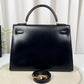 Hermès Kelly 32, Circle X Stamp, Black Box Leather with Gold Hardware (N23430159)