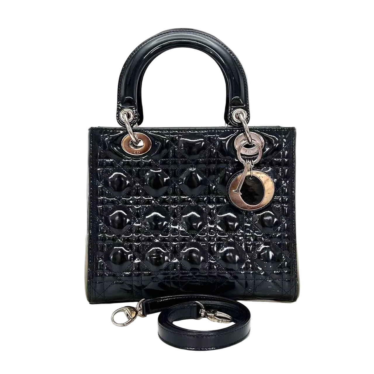 Pre-Owned DIOR Black 5-Slot Patent Leather Lady Dior Medium size SZ3022606030338