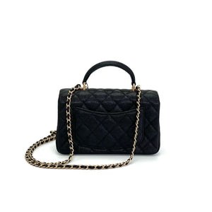 Pre-Owned CHANEL Black Grained Calfskin ("Big Mini") Chain Bag with Top Handle SZ3062607214353