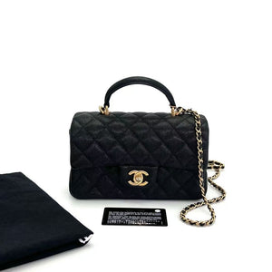 Pre-Owned CHANEL Black Grained Calfskin ("Big Mini") Chain Bag with Top Handle SZ3062607214353