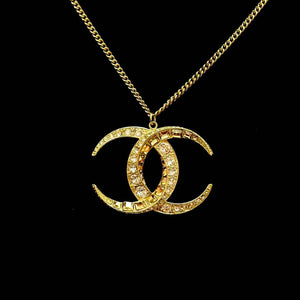 Pre-Owned CHANEL 15C Classic Double-C Crescent Moon Rhinestone Necklace SZ3032603081290