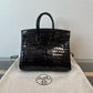 Pre-Owned  Hermès Birkin 25 (BK25) Handbag in Black Shiny Porosus Crocodile with Gold Hardware SZ304241108320