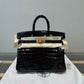 Pre-Owned  Hermès Birkin 25 (BK25) Handbag in Black Shiny Porosus Crocodile with Gold Hardware SZ304241108320