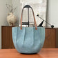 Pre-Owned Loewe x Paula’s Ibiza Small Shell Denim Tote Bag features a distinctive pleated half-moon silhouette SZ6062607234685