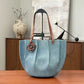 Pre-Owned Loewe x Paula’s Ibiza Small Shell Denim Tote Bag features a distinctive pleated half-moon silhouette SZ6062607234685