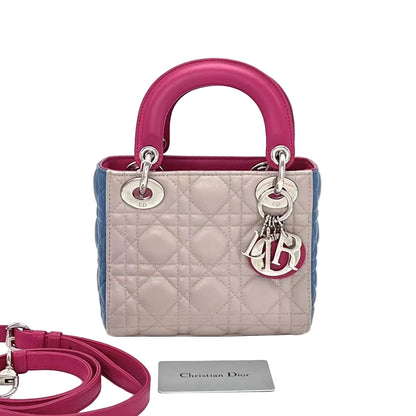Pre-Owned Mini Lady Dior Bag premium quilted lambskin leather distinctive tri-tone color-block design SZ3042607122387