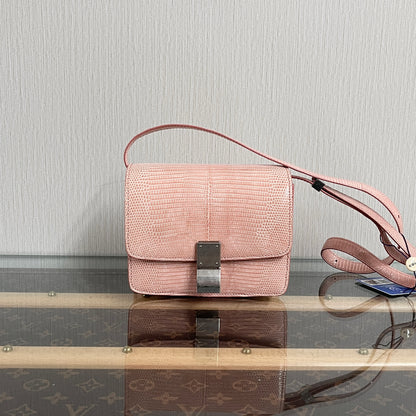 Pre-Owned Celine Classic Box Bag Pink Lizard Skin with Silver Hardware