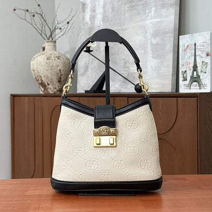 Pre-Owned Gucci GG Logo Embossed Bag Black & White with Gold Hardware