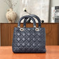 Pre-Owned Dior Lady Dior Bag Deep Blue Lambskin with Silver Hardware