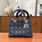 Pre-Owned Dior Lady Dior Bag Deep Blue Lambskin with Silver Hardware