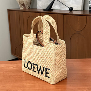 Pre-Owned LOEWE Font Tote Small Raffia Bag
