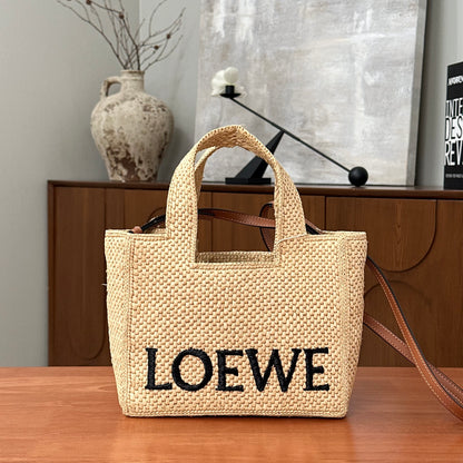 Pre-Owned LOEWE Font Tote Small Raffia Bag