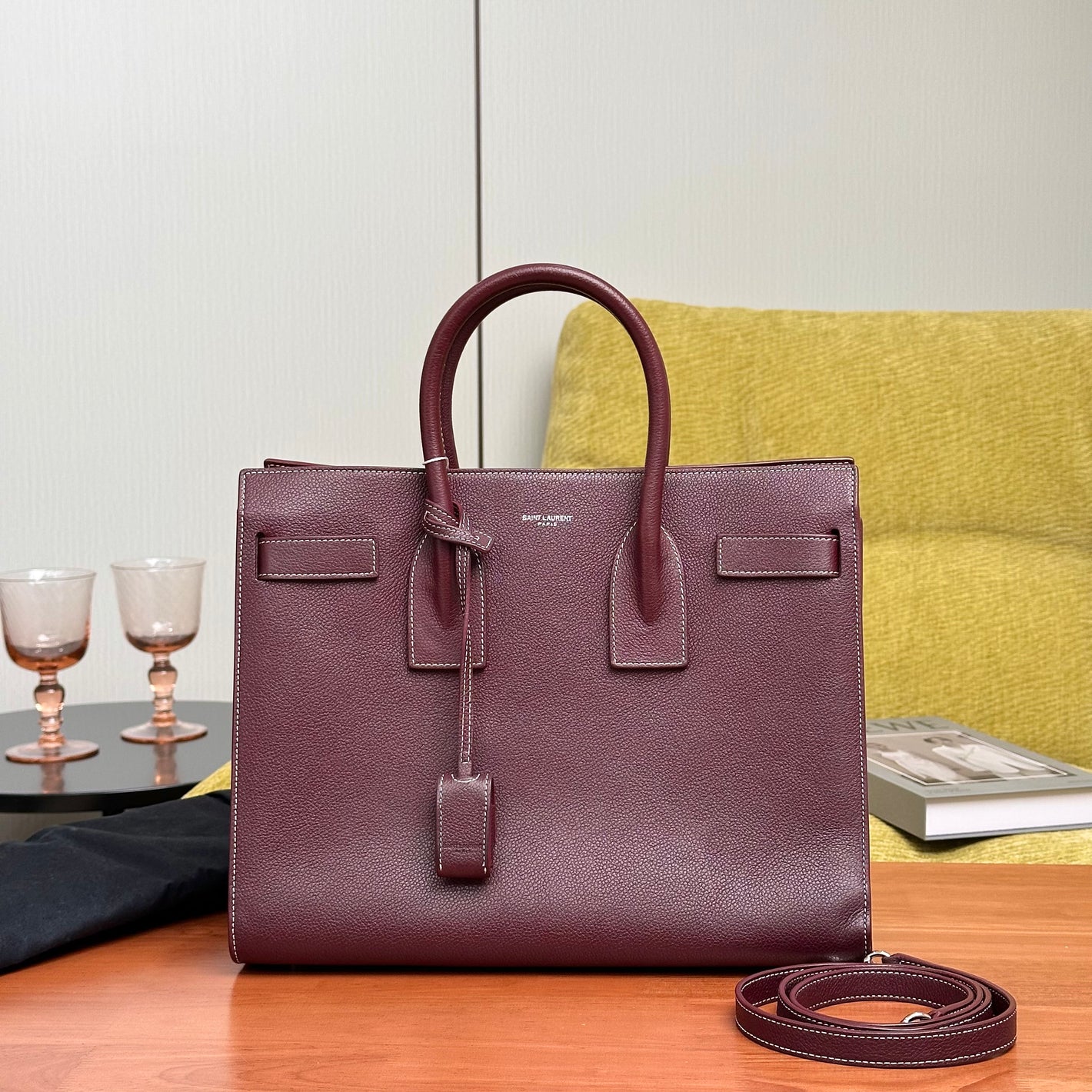Pre-Owned Saint Laurent Sac de Jour Baby Bag Burgundy with Silver Hardware