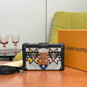 Pre-Owned Louis Vuitton Petite Malle Bag Silver Hardware Multi-Color
