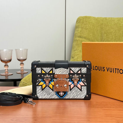 Pre-Owned Louis Vuitton Petite Malle Bag Silver Hardware Multi-Color