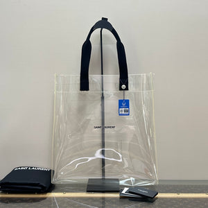 Pre-Owned SAINT LAURENT Clear PVC Tote Bag | Black Fabric Handles | Shopping Bag