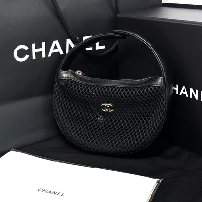 ✨Pre-Owned CHANEL 25S Mesh Hobo Bag Black 🖤 | Shiny Lambskin | Light Gold Hardware | RFID Chip | Complete Set 💫