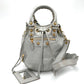 Pre-Owned BALENCIAGA Pompon Bucket Bag Grey Distressed Leather | Gold Studs | Crossbody