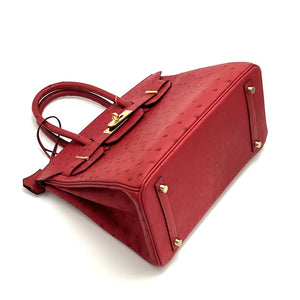 Pre-Owned HERMÈS Birkin 30 Rouge Casaque Ostrich Leather | Gold Hardware | T Stamp