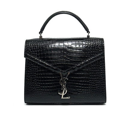Pre-Owned Saint Laurent Cassandra Bag Black Crocodile Embossed with Silver Hardware