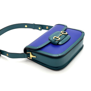 Pre-Owned Gucci Horsebit 1955 Shoulder Bag Blue & Green Leather