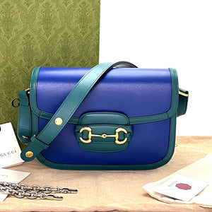 Pre-Owned Gucci Horsebit 1955 Shoulder Bag Blue & Green Leather